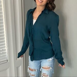 Escada Teal Button-Up Blouse